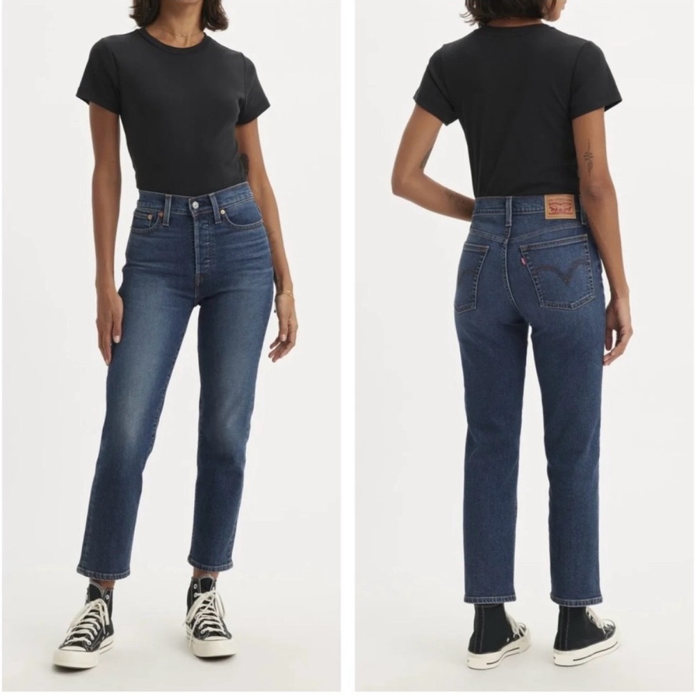 Levis Wedgie Straight Jeans Blue High Rise Buttonfly Womens Sz 27